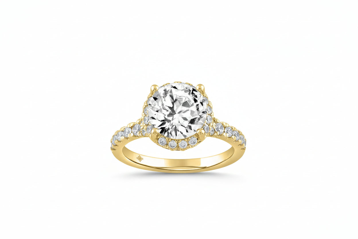 LADIES RING 3 3/4CT ROUND DIAMOND 14K YELLOW GOLD (CENTER STONE ROUND DIAMOND 3CT )