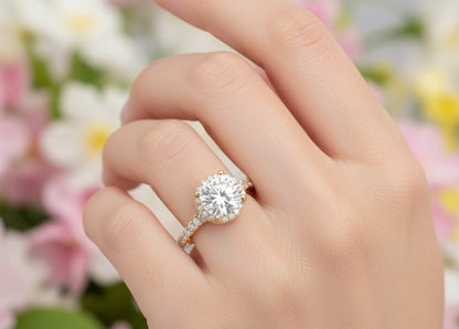 LADIES RING 3 3/4CT ROUND DIAMOND 14K YELLOW GOLD (CENTER STONE ROUND DIAMOND 3CT )