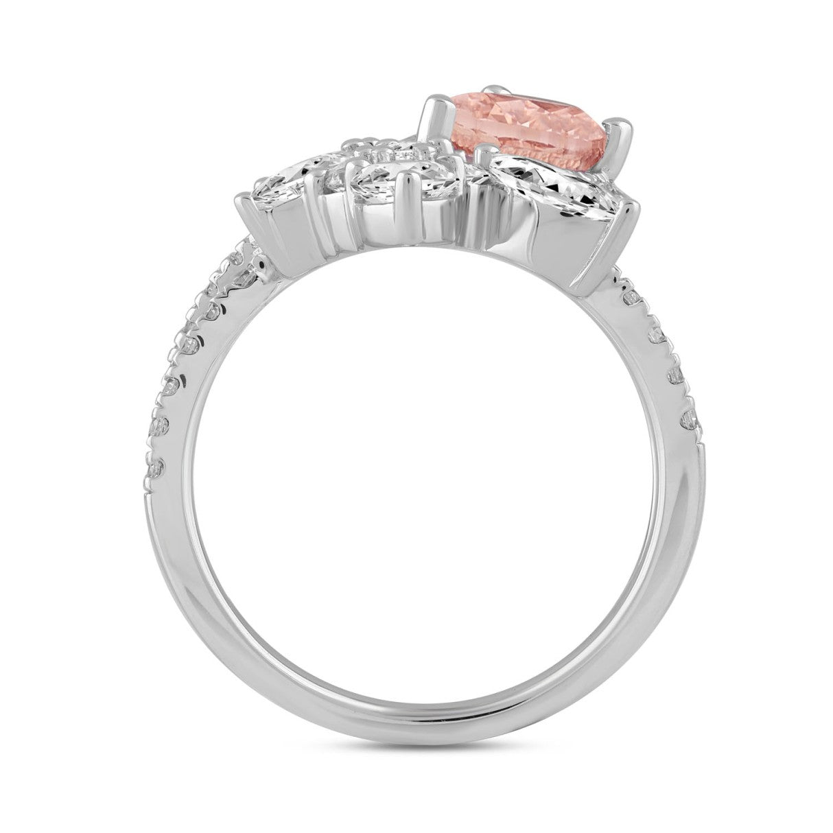 14K WHITE GOLD 3.00CT ROUND/PEAR/MARQUISE DIAMOND LADIES RING  (CENTER STONE PINK PEAR DIAMOND 1 1/2CT)