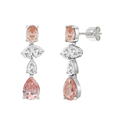 14K WHITE/ROSE GOLD 3 1/2CT OVAL/PEAR DIAMOND LADIES EARRINGS (PINK PEAR DIAMOND)