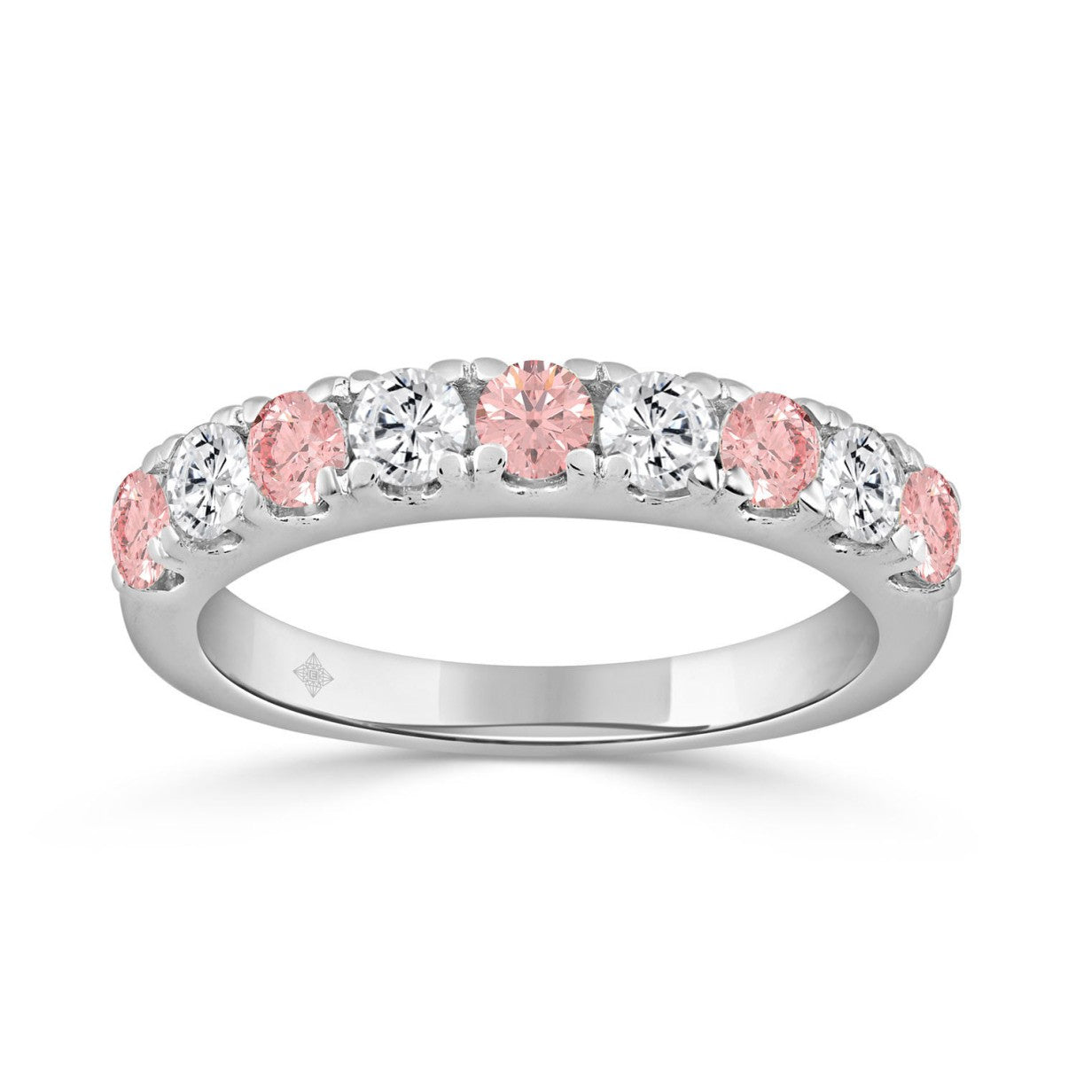 14K White Gold 1.00 CT Round Pink &amp; White Diamond Alternating Band Ring