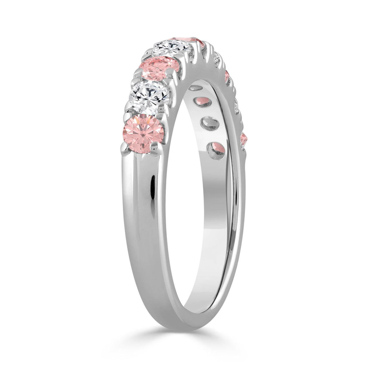 14K White Gold 1.00 CT Round Pink &amp; White Diamond Alternating Band Ring