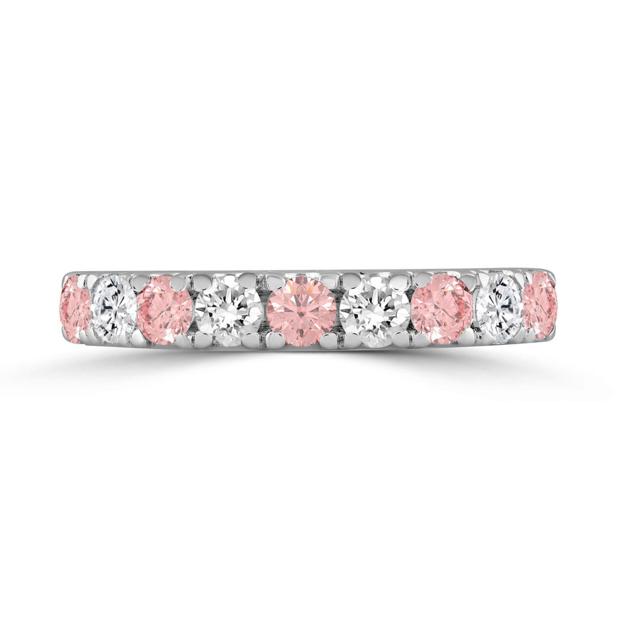 14K White Gold 1.00 CT Round Pink &amp; White Diamond Alternating Band Ring