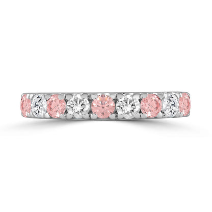 14K White Gold 1.00 CT Round Pink &amp; White Diamond Alternating Band Ring