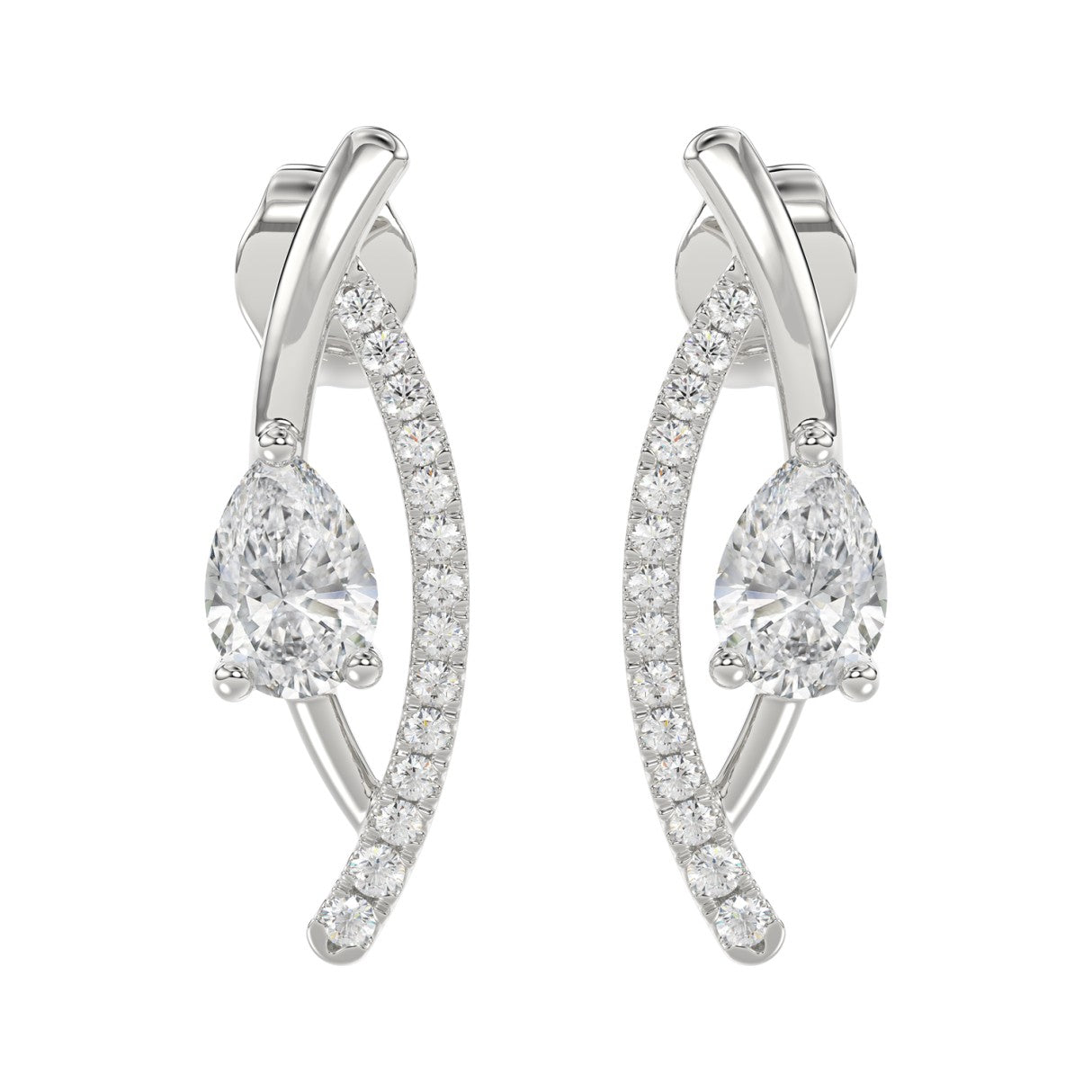 14K WHITE GOLD 1.00CT ROUND/PEAR DIAMOND LADIES EARRINGS