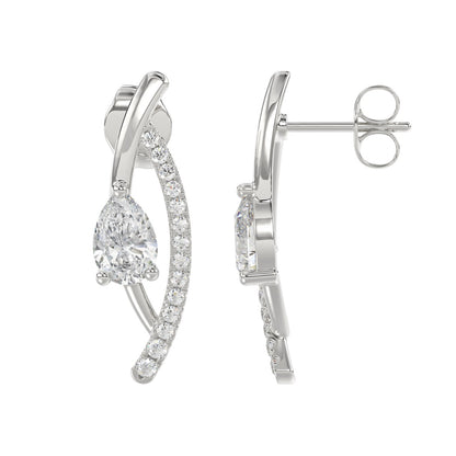 14K WHITE GOLD 1.00CT ROUND/PEAR DIAMOND LADIES EARRINGS
