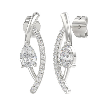 14K WHITE GOLD 1.00CT ROUND/PEAR DIAMOND LADIES EARRINGS
