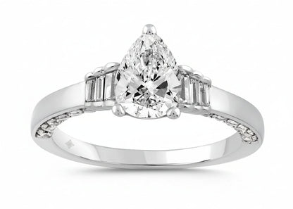 LADIES RING 2.00CT ROUND/BAGUETTE/PEAR DIAMOND 14K WHITE GOLD (CENTER STONE PEAR DIAMOND 1 1/2CT)