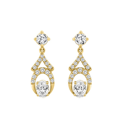 14K YELLOW GOLD 1.00CT ROUND/OVAL DIAMOND LADIES EARRING