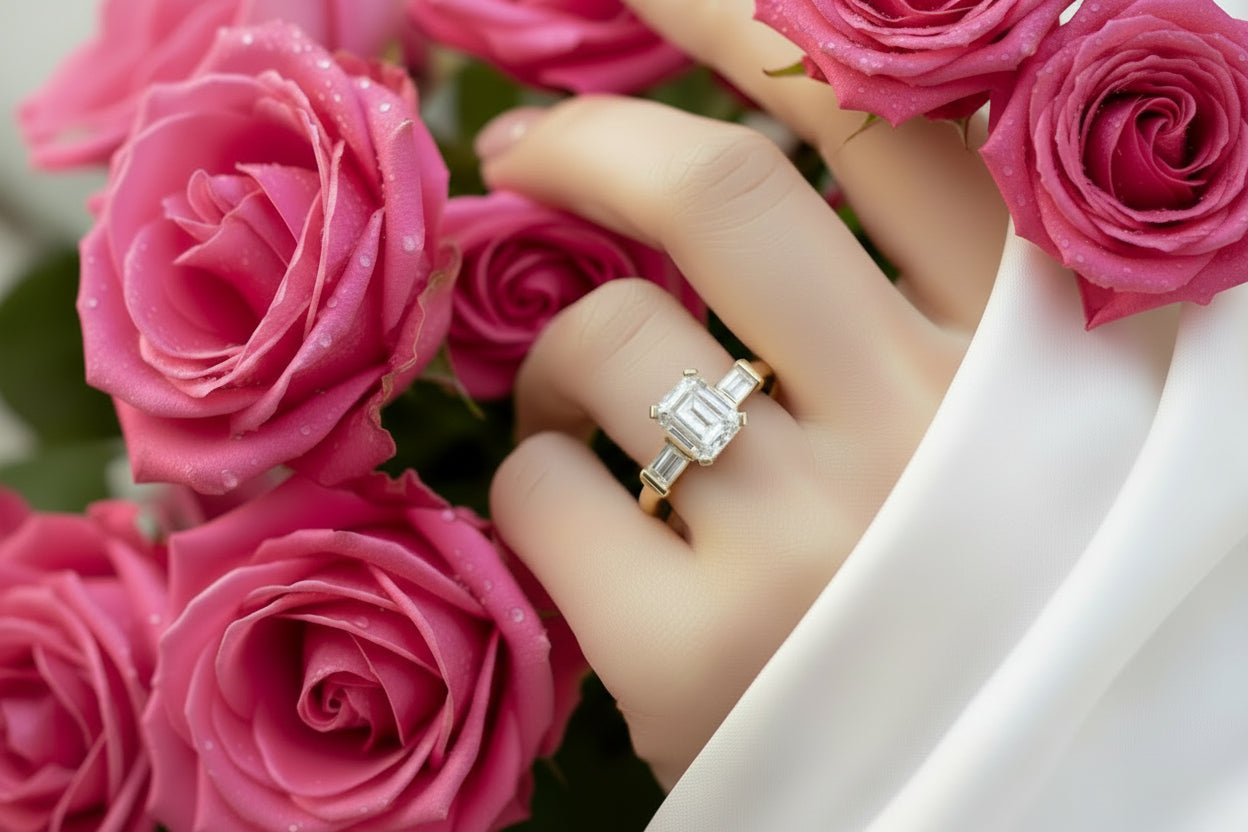LADIES RING 3 1/4CT ROUND/EMERALD DIAMOND 14K YELLOW GOLD (CENTER STONE EMERALD DIAMOND 2.00CT)
