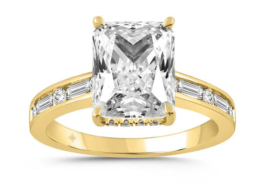 14K YELLOW GOLD LAB  3 1/2CT ROUND/BAGUETTE/RADIANT DIAMOND LADIES RING