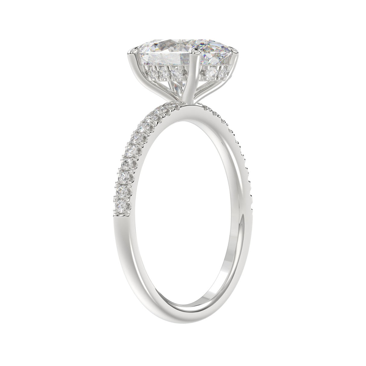 14K WHITE GOLD 2 1/5CT ROUND/OVAL DIAMOND LADIES RING (CENTER STONE OVAL DIAMOND 2CT)