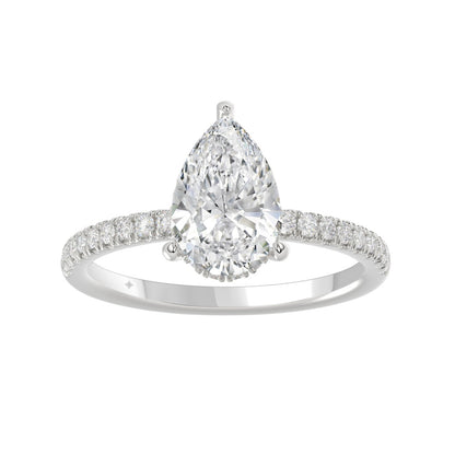 14K WHITE GOLD 2 3/4CT ROUND/PEAR DIAMOND LADIES RING (CENTER STONE PEAR DIAMOND 2CT)