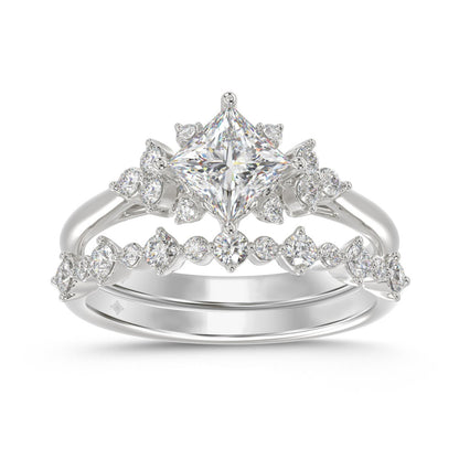 14K WHITE GOLD 1 1/2CT ROUND DIAMOND BRIDAL SET (CENTER STONE PRINCESS DIAMOND 1CT)