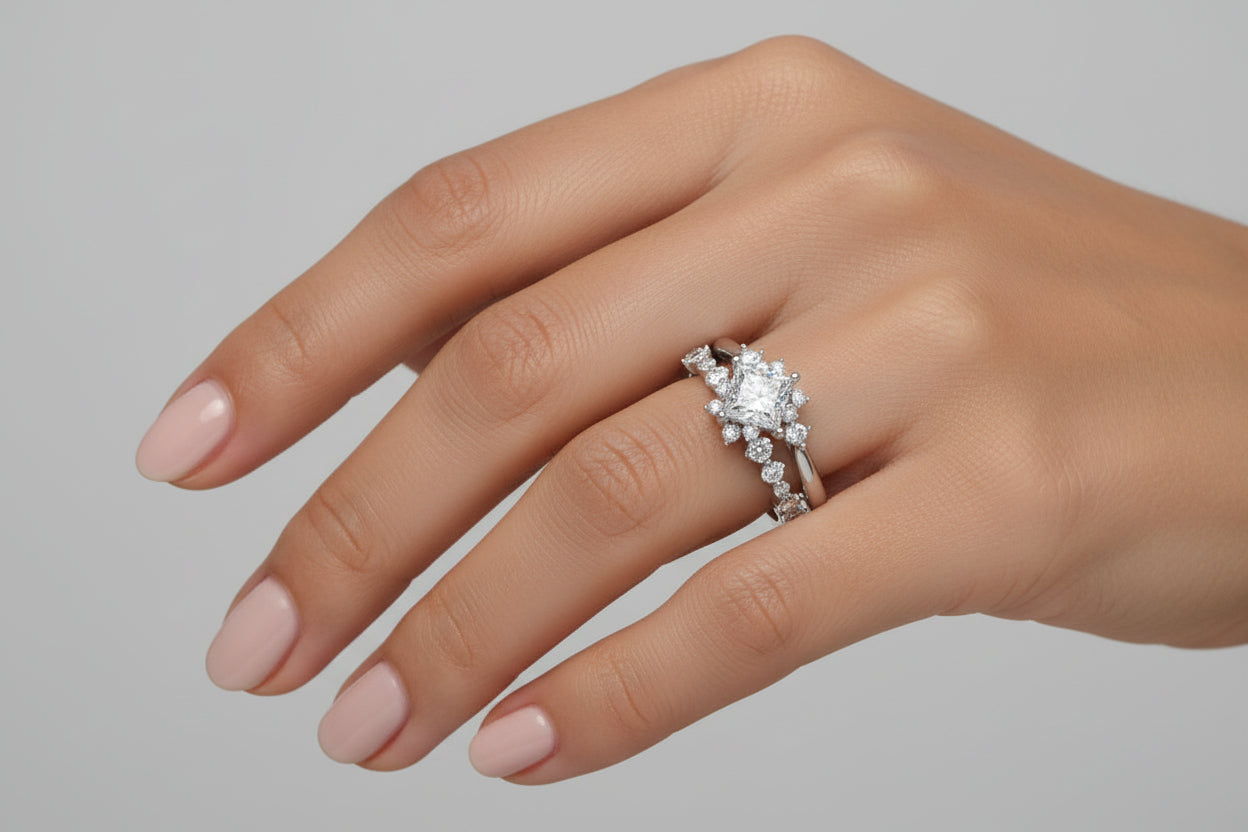 14K WHITE GOLD 1 1/2CT ROUND DIAMOND LADIES BRIDAL SET (CENTER STONE PRINCESS DIAMOND 1CT)