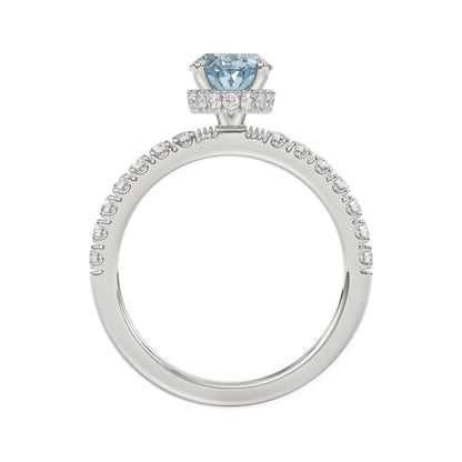 14K WHITE GOLD 2 1/2CT ROUND/OVAL DIAMOND LADIES RING (CENTER STONE BLUE OVAL DIAMOND 2CT)