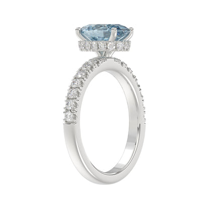 14K WHITE GOLD 2 1/2CT ROUND/OVAL DIAMOND LADIES RING (CENTER STONE BLUE OVAL DIAMOND 2CT)