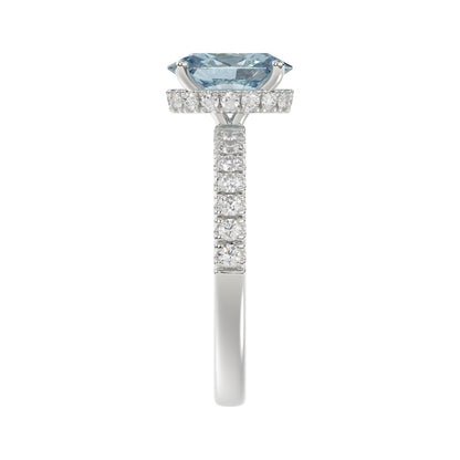 14K WHITE GOLD 2 1/2CT ROUND/OVAL DIAMOND LADIES RING (CENTER STONE BLUE OVAL DIAMOND 2CT)