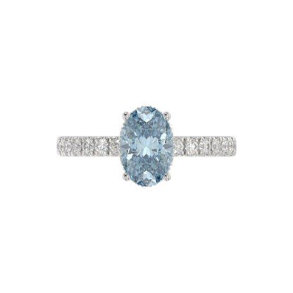 14K WHITE GOLD 2 1/2CT ROUND/OVAL DIAMOND LADIES RING (CENTER STONE BLUE OVAL DIAMOND 2CT)