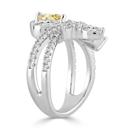14K WHITE GOLD 3.00CT ROUND/PEAR/MARQUISE DIAMOND LADIES RING (CENTER STONE YELLOW PEAR DIAMOND 1 1/2CT)