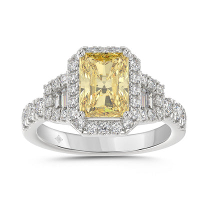 14K WHITE GOLD 2 3/4CT ROUND/BAGUETTE/RADIANT DIAMOND LADIES RING (CENTER STONE YELLOW RADIANT DIAMOND 2CT)