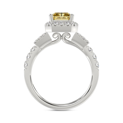 14K WHITE GOLD 2 3/4CT ROUND/BAGUETTE/RADIANT DIAMOND LADIES RING (CENTER STONE YELLOW RADIANT DIAMOND 2CT)
