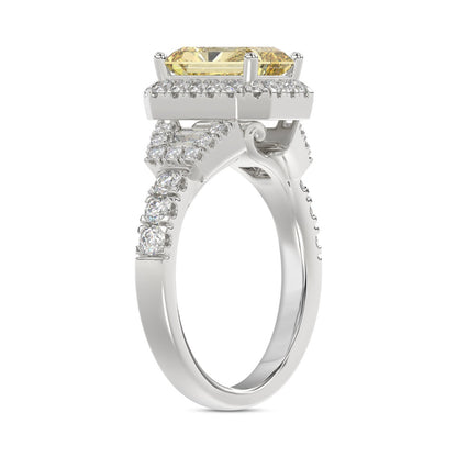 14K WHITE GOLD 2 3/4CT ROUND/BAGUETTE/RADIANT DIAMOND LADIES RING (CENTER STONE YELLOW RADIANT DIAMOND 2CT)