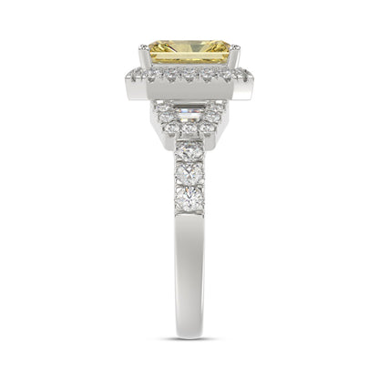 14K WHITE GOLD 2 3/4CT ROUND/BAGUETTE/RADIANT DIAMOND LADIES RING (CENTER STONE YELLOW RADIANT DIAMOND 2CT)