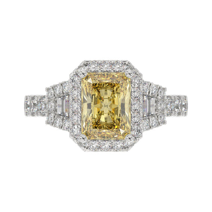14K WHITE GOLD 2 3/4CT ROUND/BAGUETTE/RADIANT DIAMOND LADIES RING (CENTER STONE YELLOW RADIANT DIAMOND 2CT)