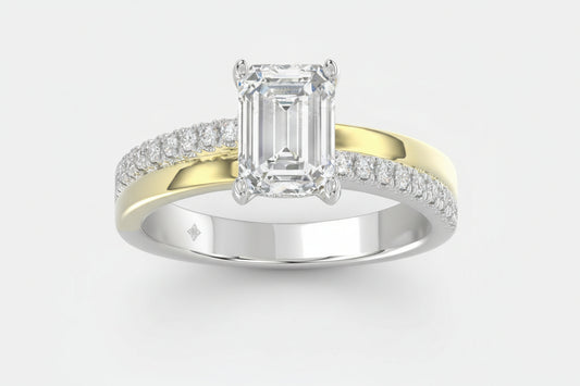 14K WHITE/YELLOW GOLD 2 1/4CT ROUND/EMERALD CUT DIAMOND LADIES RING (CENTER STONE EMERALD CUT DIAMOND 2CT) SKU:EC-126618WY