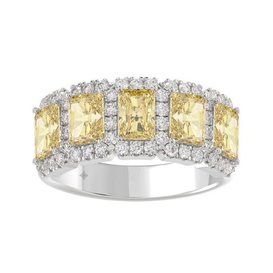 14K WHITE GOLD 3.00CT ROUND/RADIANT YELLOW DIAMOND LADIES RING