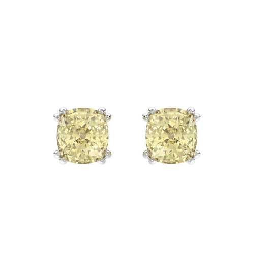14K WHITE GOLD 2.00CT CUSHION YELLOW DIAMOND LADIES EARRINGS