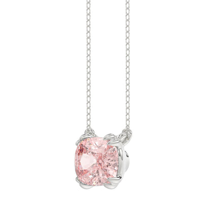 14K WHITE GOLD 1.00CT CUSHION PINK DIAMOND LADIES PENDANT