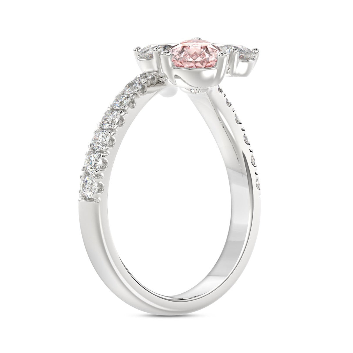 14K WHITE GOLD 1 3/4CT ROUND/PEAR/PINK PEAR DIAMOND LADIES RING (CENTER STONE PEAR DIAMOND 1.00CT)