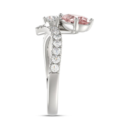 14K WHITE GOLD 1 3/4CT ROUND/PEAR/PINK PEAR DIAMOND LADIES RING (CENTER STONE PEAR DIAMOND 1.00CT)