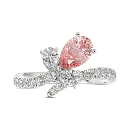 14K WHITE GOLD 1 3/4CT ROUND/PEAR/PINK PEAR DIAMOND LADIES RING (CENTER STONE PEAR DIAMOND 1.00CT)