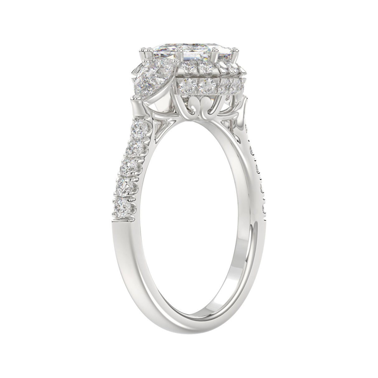14K WHITE GOLD 2.00CT ROUND/PEAR/OCTAGON STEP CUT DIAMOND LADIES RING