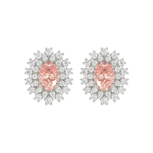 14K WHITE GOLD CRAFTED WITH 18K YELLOW GOLD BACK PLATE 1 1/2CT ROUND/PINK OVAL  DIAMOND LADIES EARRINGS