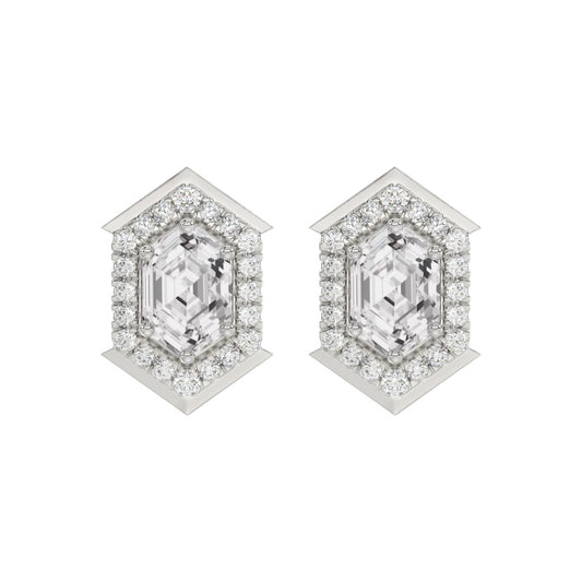 14K WHITE GOLD 1 1/4CT ROUND/HEXAGON DIAMOND LADIES EARRINGS