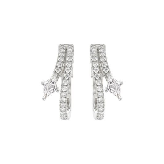 14K WHITE GOLD 3/4CT ROUND/LOZENGE DIAMOND LADIES HOOP EARRINGS