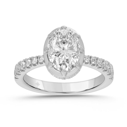 14K WHITE GOLD 2 1/2CT ROUND/OVAL DIAMOND LADIES RING (CENTER STONE OVAL DIAMOND 2CT)