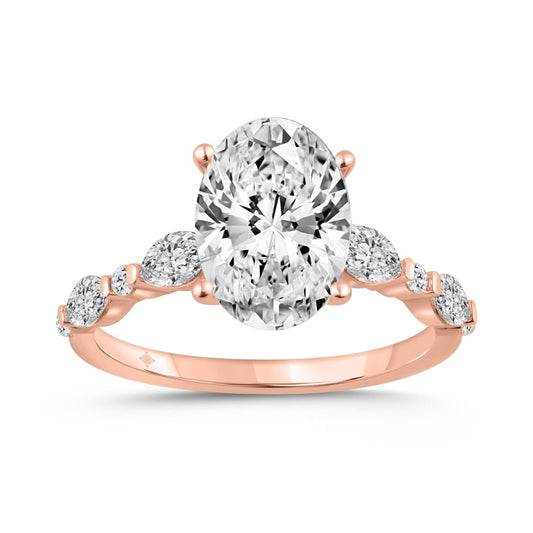 14K ROSE GOLD 4.00CT ROUND/OVAL/MARQUISE DIAMOND LADIES RING (CENTER STONE OVAL DIAMOND 3 1/2CT)