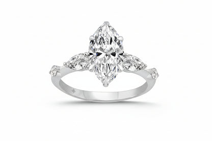 14K WHITE GOLD 2 1/2CT ROUND/MARQUISE/PEAR DIAMOND LADIES RING (CENTER STONE MARQUISE DIAMOND 2CT)