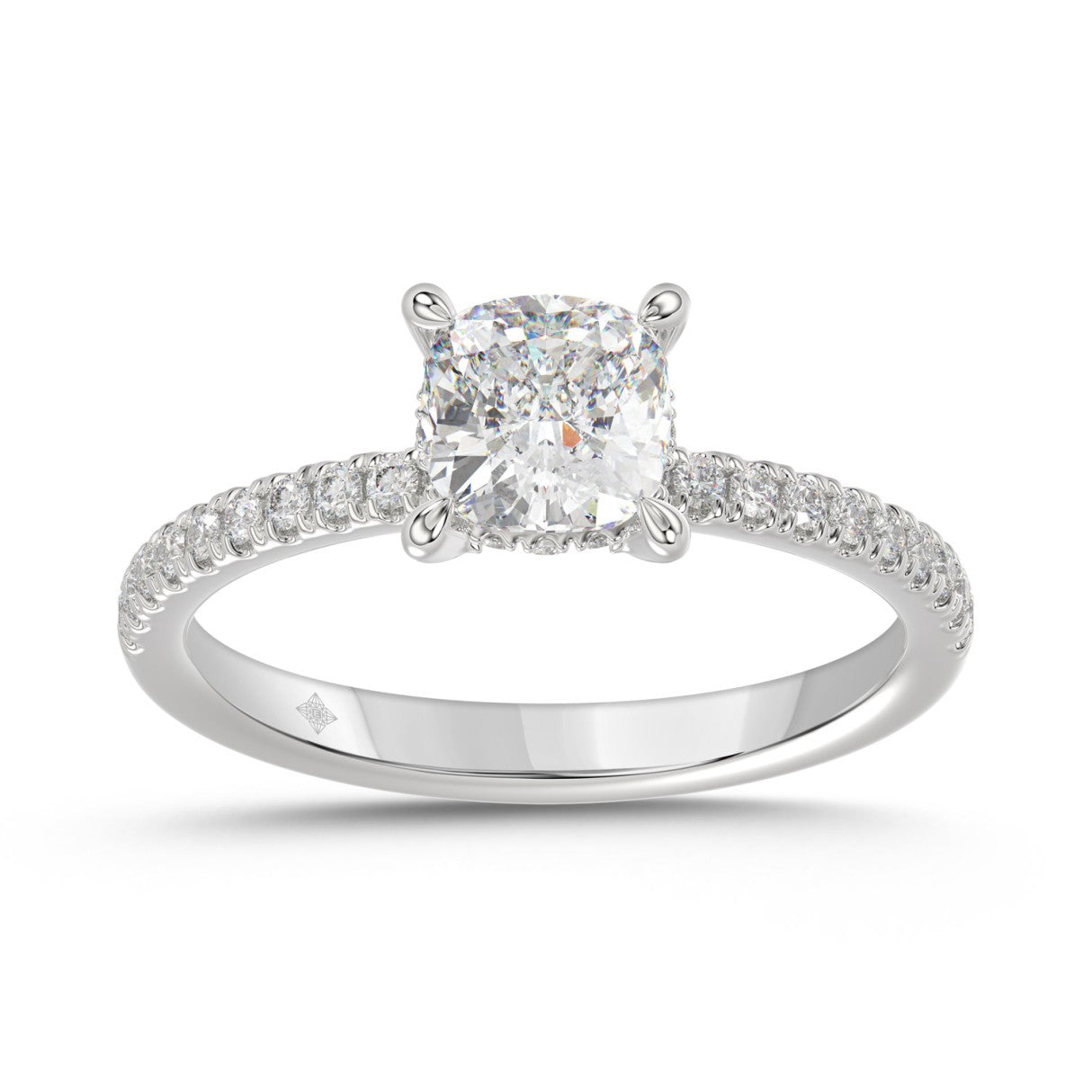 14K WHITE GOLD 1 3/4CT ROUND/CUSHION DIAMOND LADIES RING (CENTER STONE CUSHION DIAMOND 1 1/2CT)