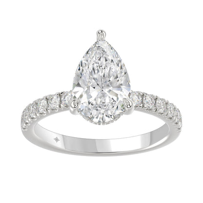 14K WHITE GOLD 3 1/2CT ROUND/PEAR DIAMOND LADIES RING (CENTER STONE PEAR DIAMOND 3CT)