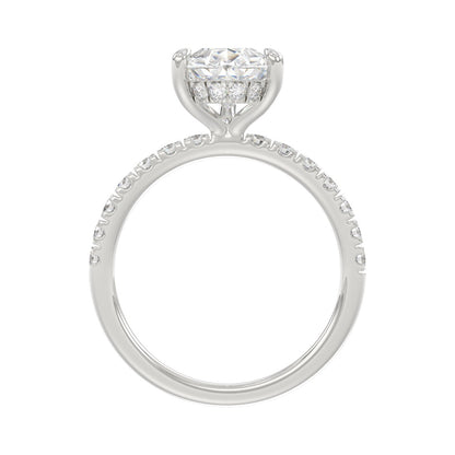 14K WHITE GOLD 3 1/2CT ROUND/PEAR DIAMOND LADIES RING (CENTER STONE PEAR DIAMOND 3CT)