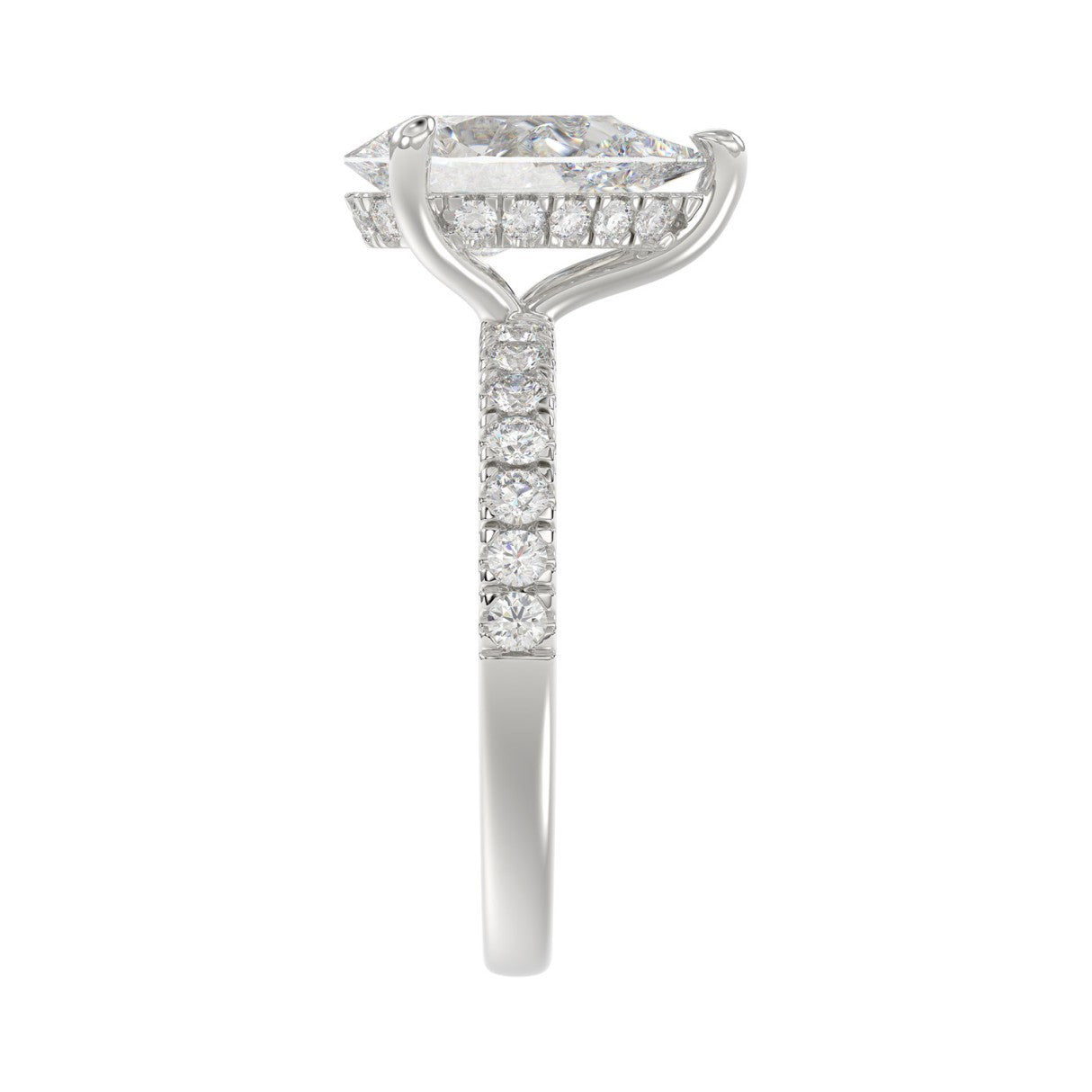 14K WHITE GOLD 3 1/2CT ROUND/PEAR DIAMOND LADIES RING (CENTER STONE PEAR DIAMOND 3CT)