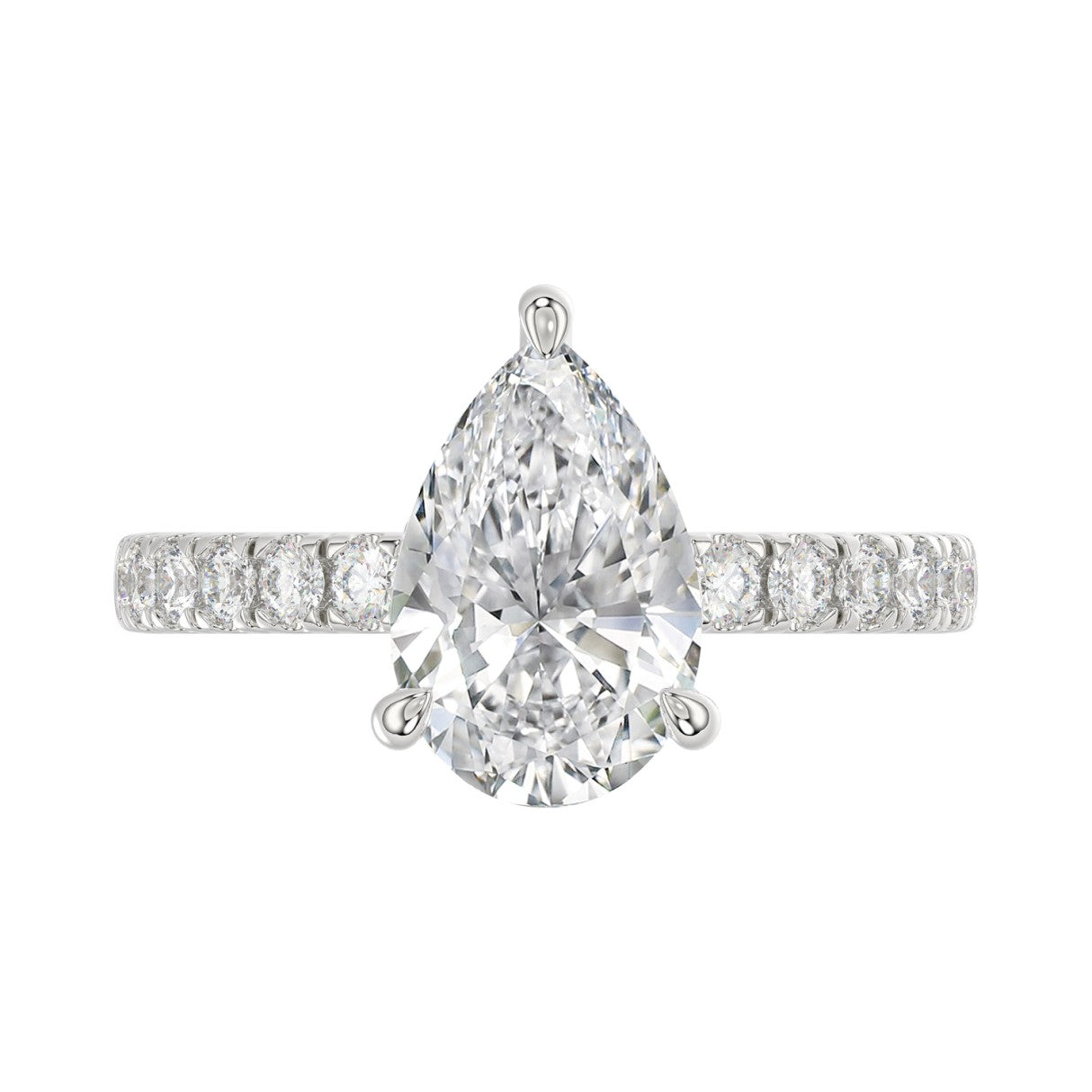14K WHITE GOLD 3 1/2CT ROUND/PEAR DIAMOND LADIES RING (CENTER STONE PEAR DIAMOND 3CT)