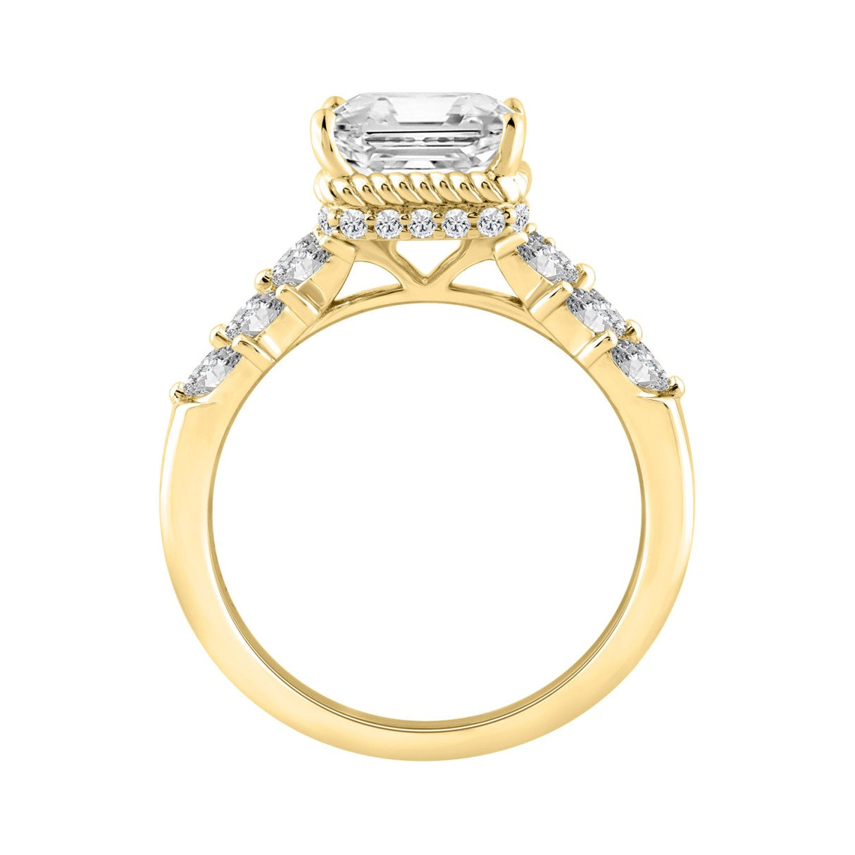 14K YELLOW GOLD 4.00CT ROUND/MARQUISE/EMERALD DIAMOND LADIES RING (CENTER STONE EMERALD DIAMOND 3CT)