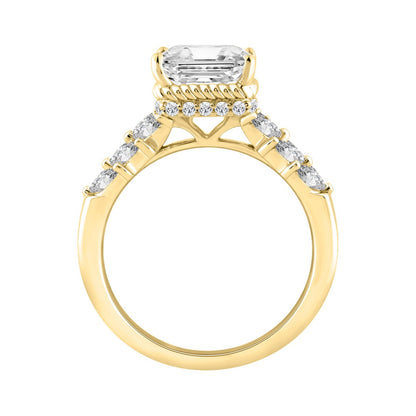 14K YELLOW GOLD 4.00CT ROUND/MARQUISE/EMERALD DIAMOND LADIES RING (CENTER STONE EMERALD DIAMOND 3CT)